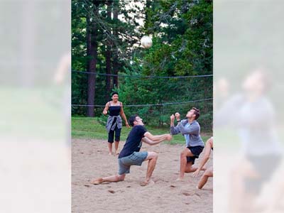 Students playing volleyball