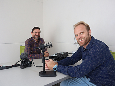 Tyler Dorholt and Jason Kohlbrenner in Digital Storytelling Studio